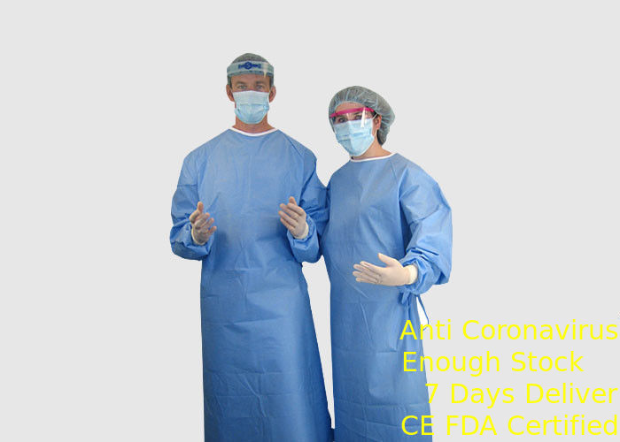 Degradable azul disponible material del vestido quirúrgico de SMS con los lazos en cuello/la cintura proveedor